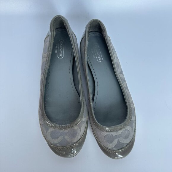 Coach Logo Ballet Flat Size 6 Silver Grey Vintage Y2K 2000s Patent Leather - Picture 9 of 9